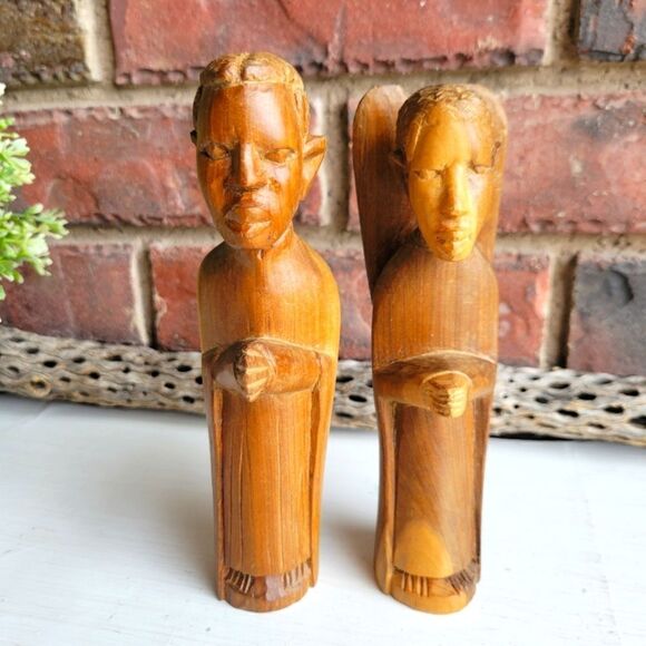 Vintage Handcarved Wooden African Tribal Statue Nativity Sculpture Figurines - Picture 1 of 16